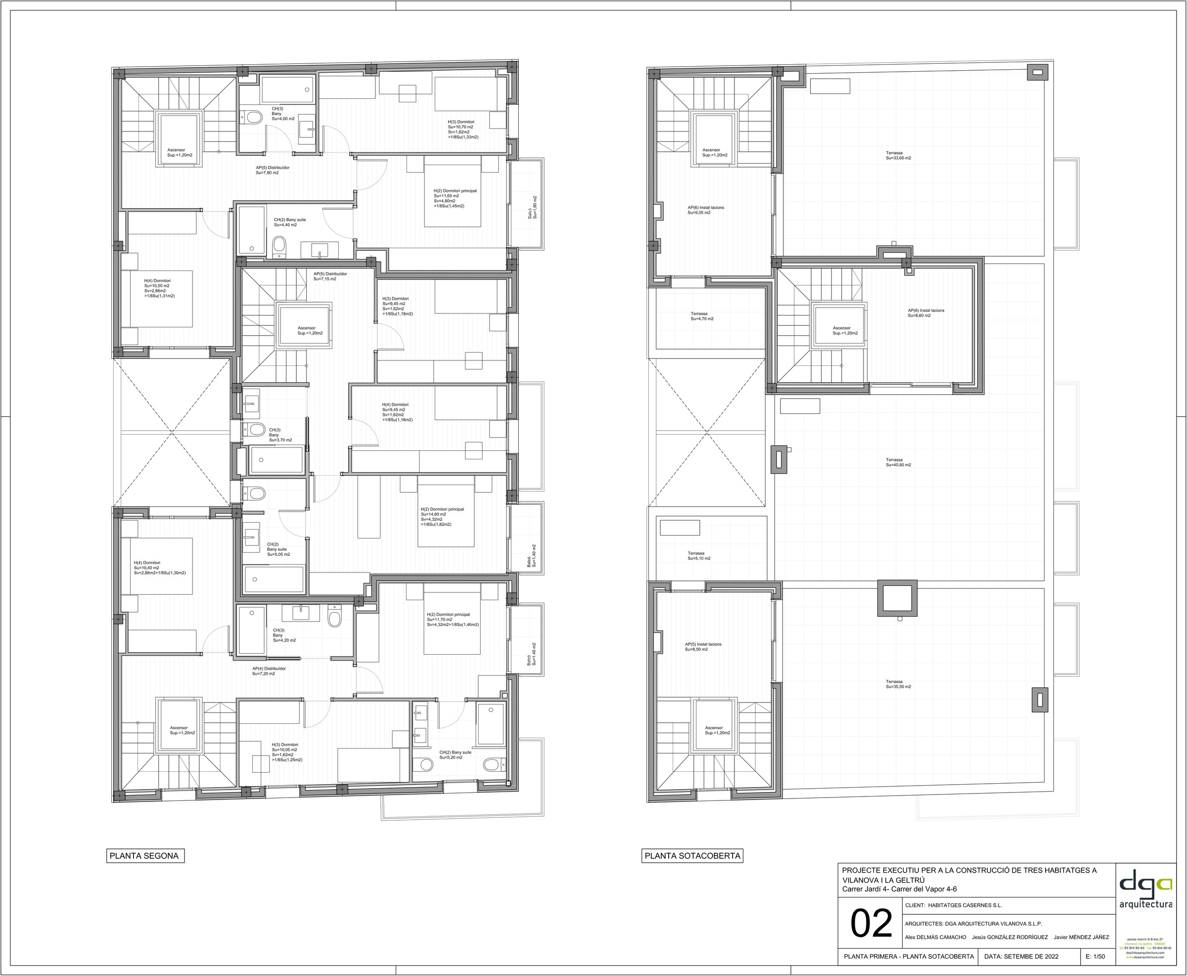 Plano planta segunda y planta bajocubierta — 3 casas unifamiliares Carrer Jardí, 4